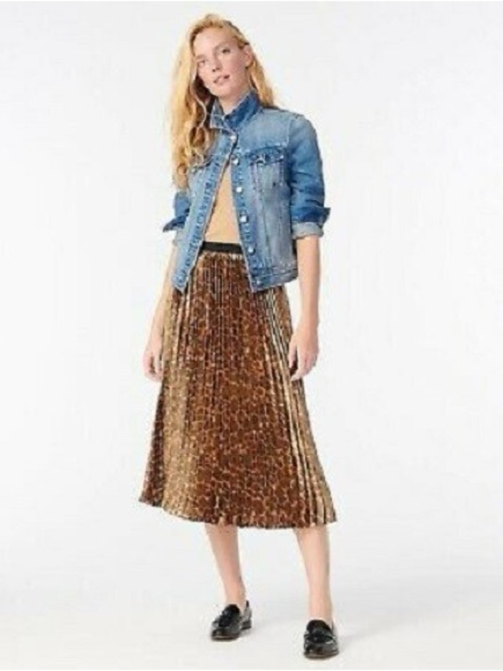 J.Crew Pleated Leopard-Print Metallic Midi Skirt
